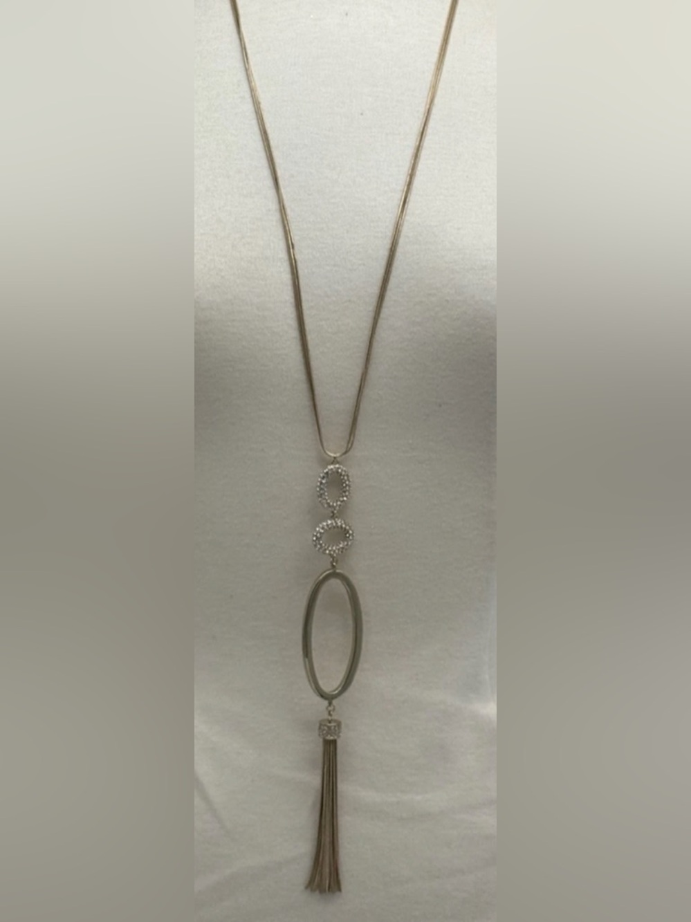 NWT St. Thomas Gold Tone 32" Long Tassel Necklace 8" Rhinestone Accent Pendant
